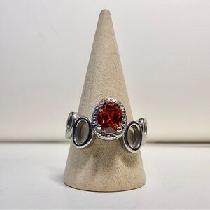 Elegant Silver and Orange Gemstone Ring size 9.5